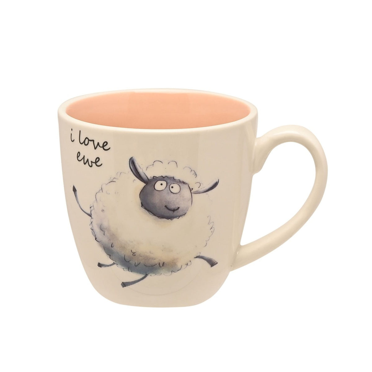 I Love Ewe Sheep Ceramic Mug with Pink Interior 300ml - White