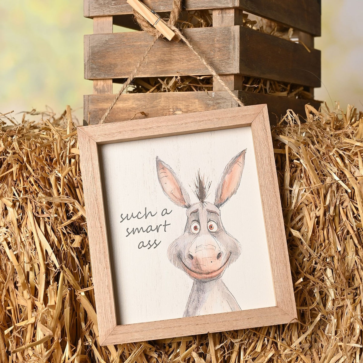 Smart Ass Donkey Wooden Plaque with Hanging Cord - Brown