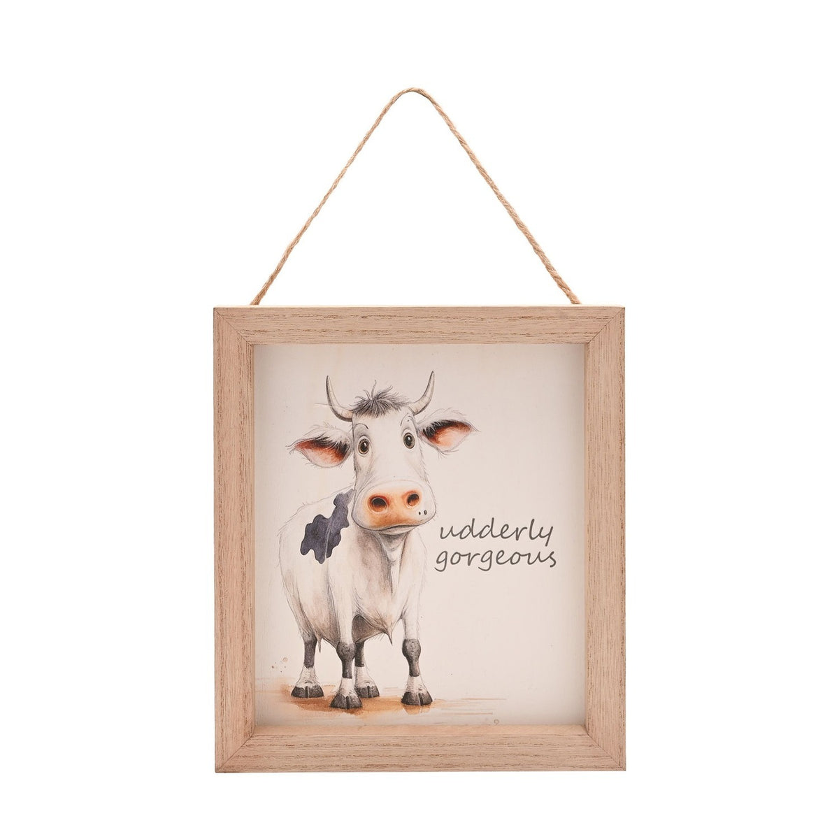 Udderly Gorgeous Cow Wooden Plaque with Hanging Cord - Brown