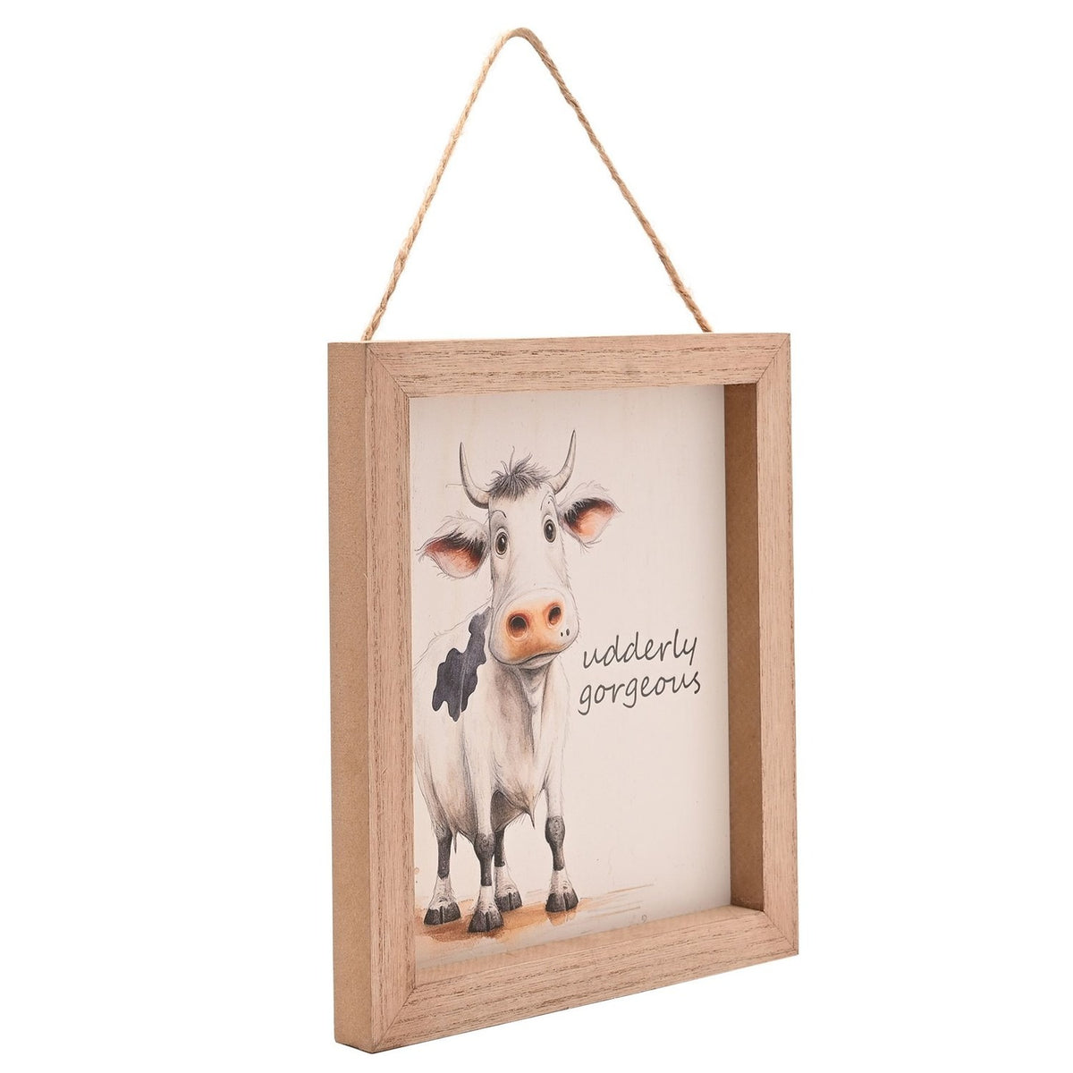 Udderly Gorgeous Cow Wooden Plaque with Hanging Cord - Brown