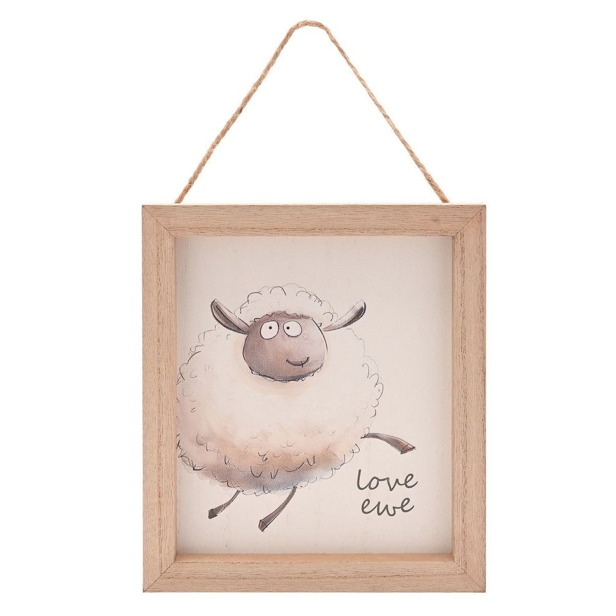 Sheep "Love Ewe" Wooden Hanging Plaque with Cord - Brown
