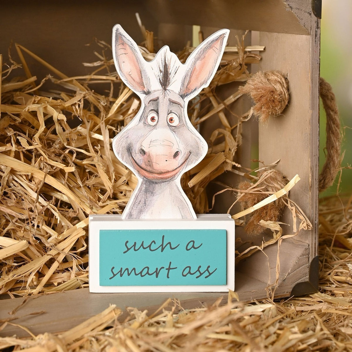 "Such a Smart Ass" Donkey Standing Wooden Plaque - Blue
