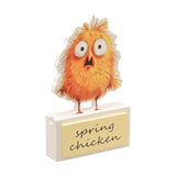 Spring Chicken Chick Standing MDF Plaque - Yellow & White