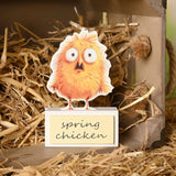 Spring Chicken Chick Standing MDF Plaque - Yellow & White