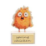 Spring Chicken Chick Standing MDF Plaque - Yellow & White