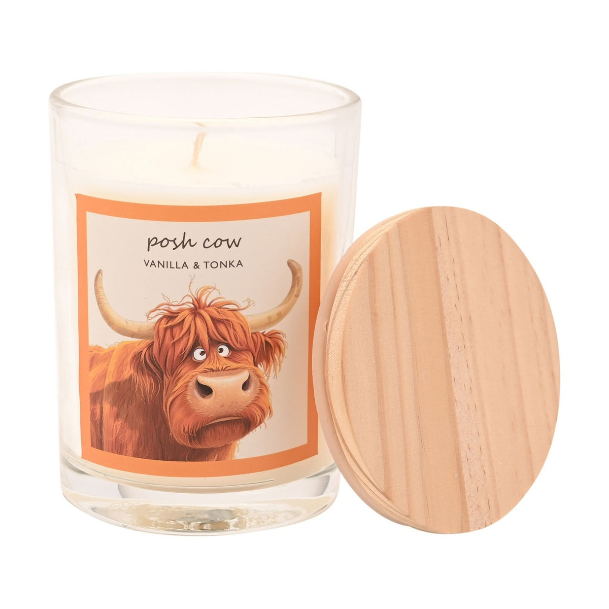 Posh Cow Vanilla & Tonka Scented Candle 250g - Cream & Brown