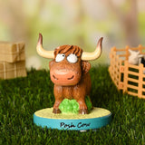 "Posh Cow" Highland Cow Resin Figurine with Base - Brown