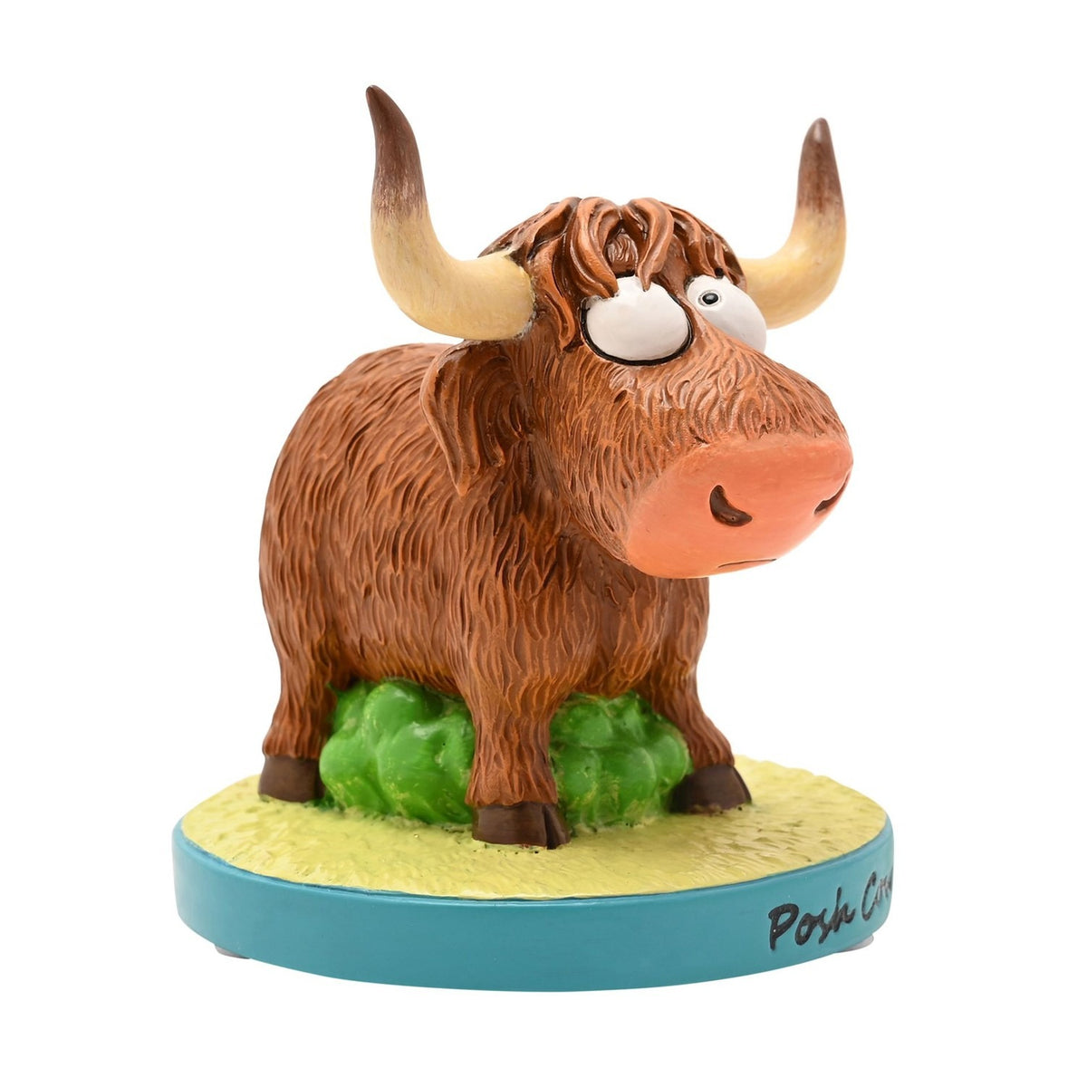 "Posh Cow" Highland Cow Resin Figurine with Base - Brown
