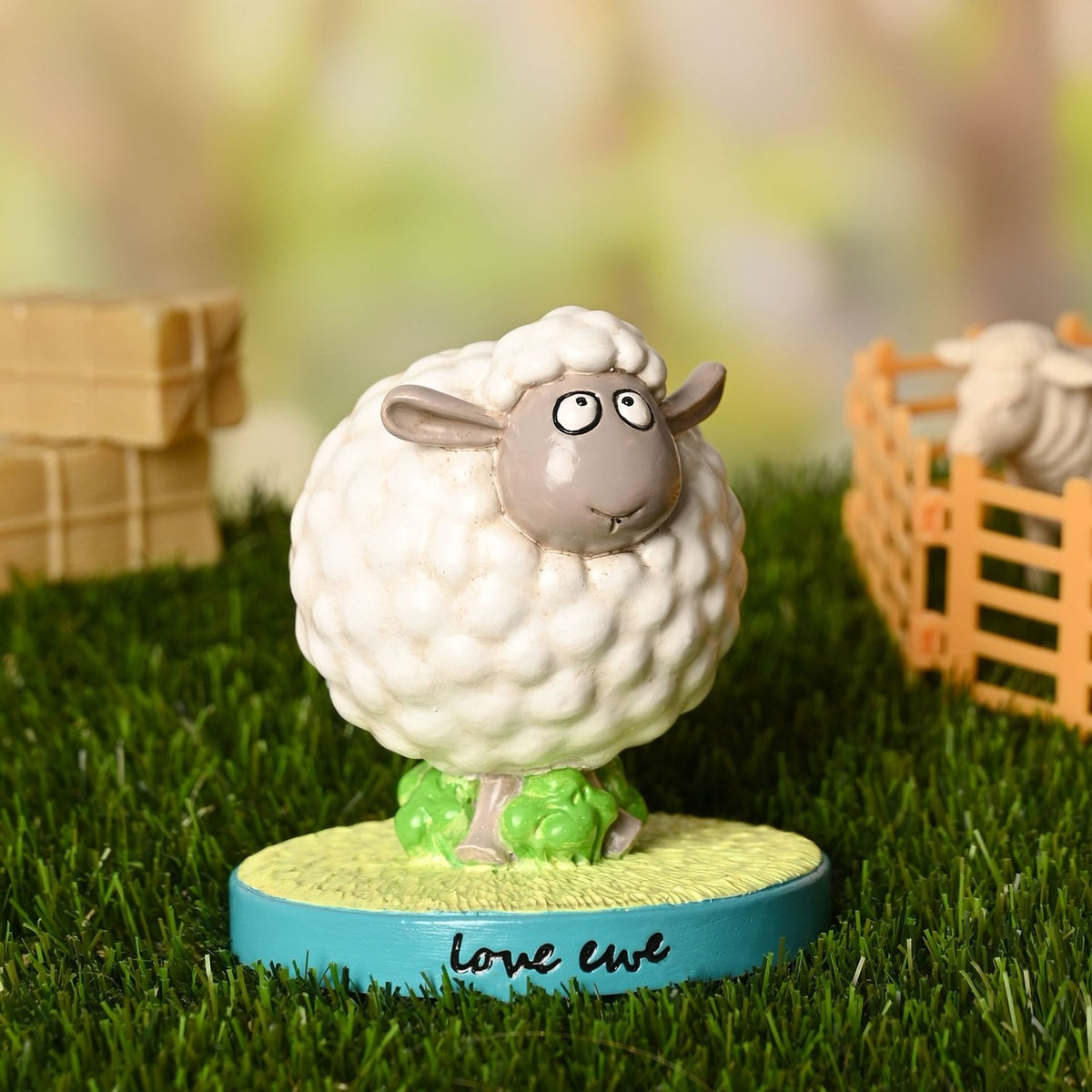Love Ewe Sheep Resin Figurine with Base - White & Green
