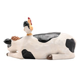 Resting Cow and Chickens Resin Figurine - White & Black