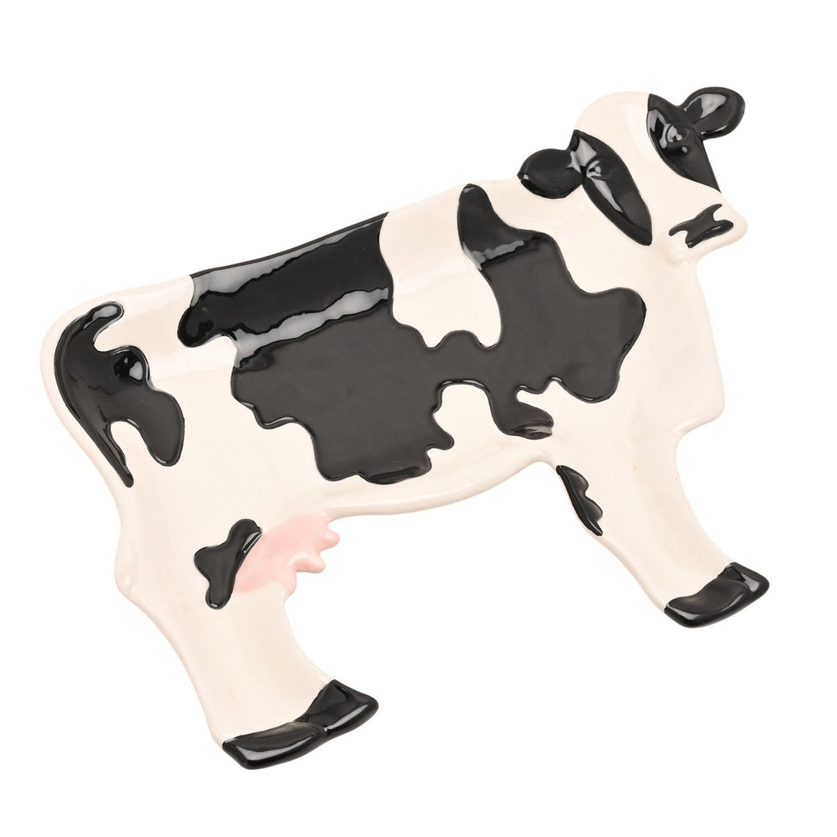 Standing Patch Cow Earthenware Plate 26.4cm - White & Black