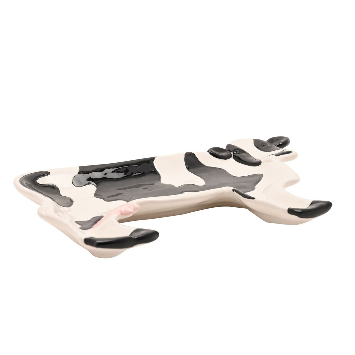 Standing Patch Cow Earthenware Plate 26.4cm - White & Black