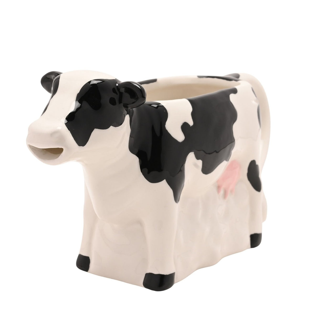 Large Cow Earthenware Jug with Pink Udder - White & Black