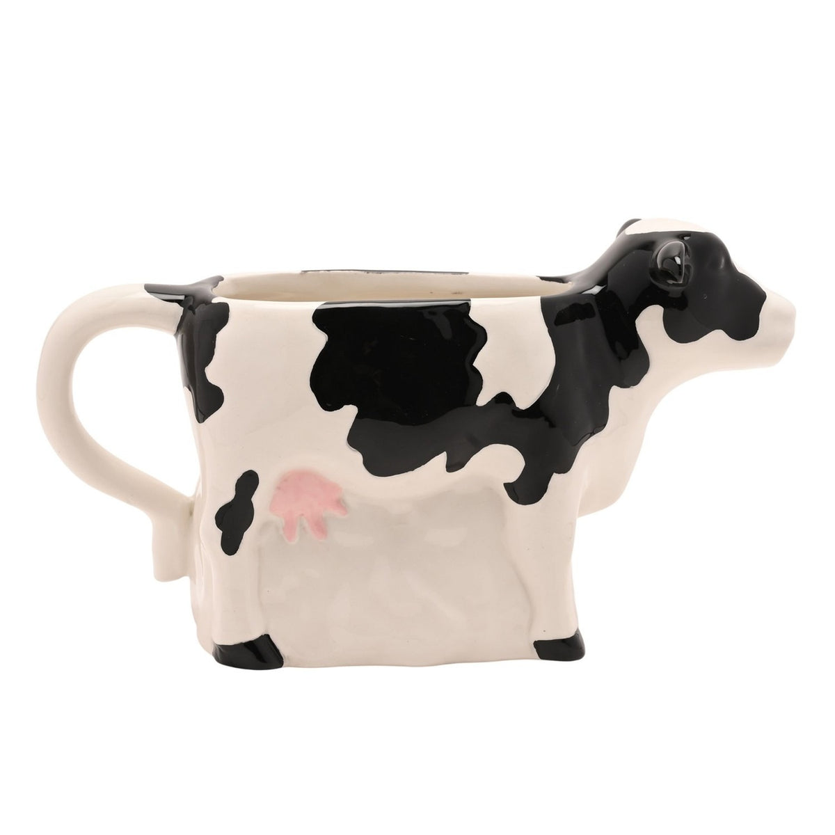 Large Cow Earthenware Jug with Pink Udder - White & Black