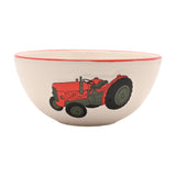 Round Tractor Earthenware Cereal Bowl with Red Rim - Cream