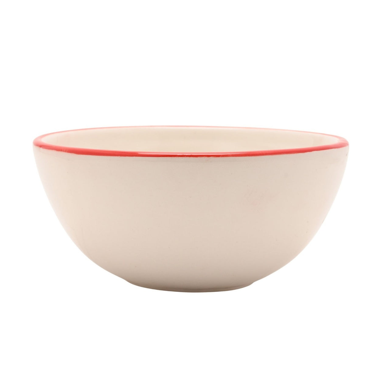 Round Tractor Earthenware Cereal Bowl with Red Rim - Cream