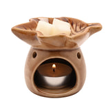 Autumn Leaf Glazed Ceramic Tealight Wax Melt Burner - Brown