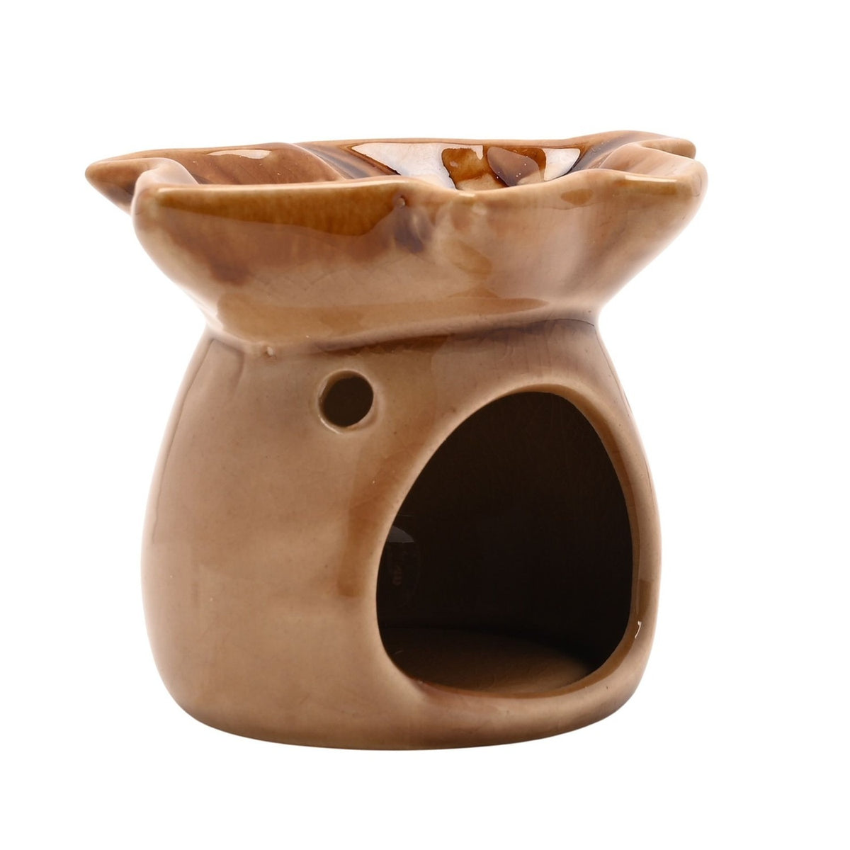 Autumn Leaf Glazed Ceramic Tealight Wax Melt Burner - Brown