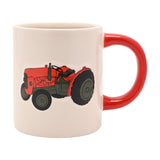 Tractor Print Glazed Dolomite Ceramic Mug - White & Red