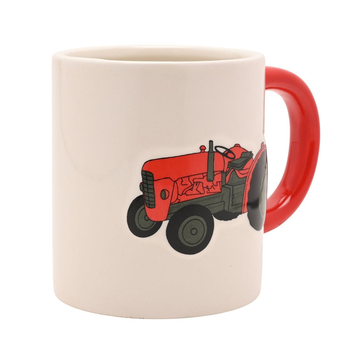 Tractor Print Glazed Dolomite Ceramic Mug - White & Red
