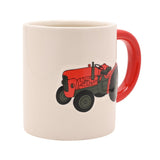 Tractor Print Glazed Dolomite Ceramic Mug - White & Red