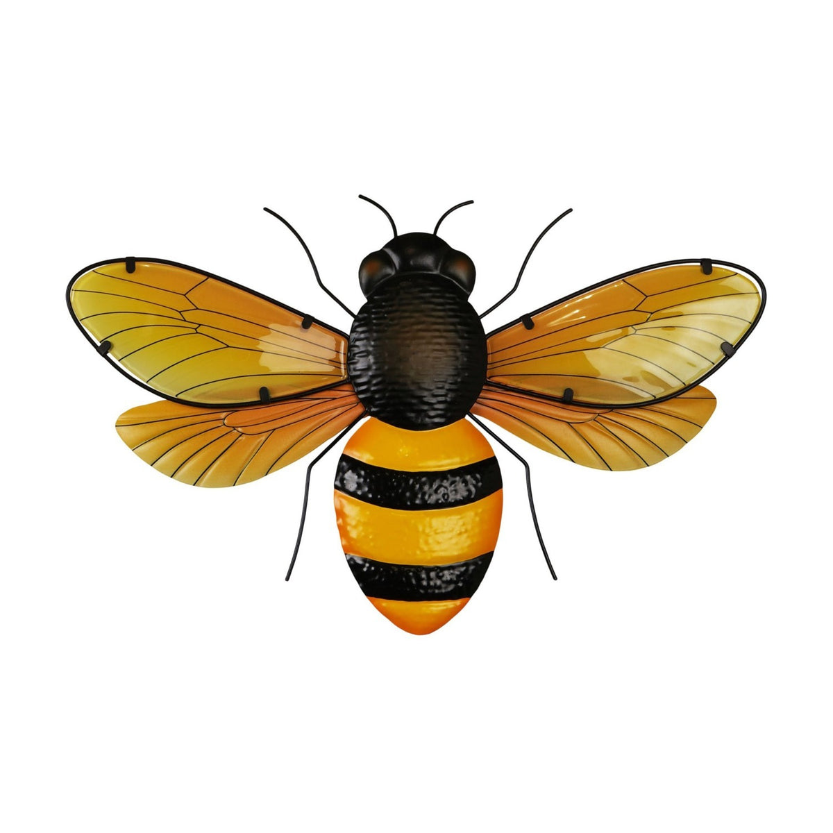 Bee Metal Wall Art with Amber Wings 46.1cm - Yellow & Black