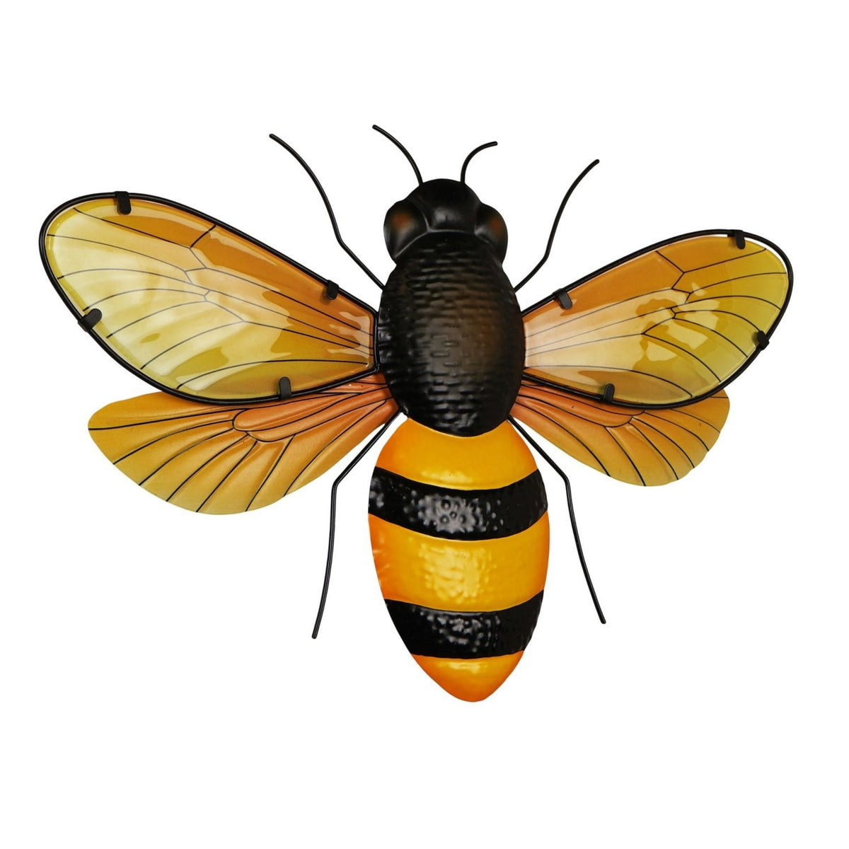 Bee Metal Wall Art with Amber Wings 46.1cm - Yellow & Black