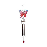 Butterfly Solar Iron & Glass Wind Chime 92cm - Pink & Copper