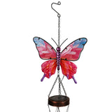 Butterfly Solar Iron & Glass Wind Chime 92cm - Pink & Copper