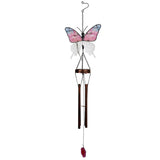 Butterfly Solar Iron & Glass Wind Chime 92cm - Pink & Copper
