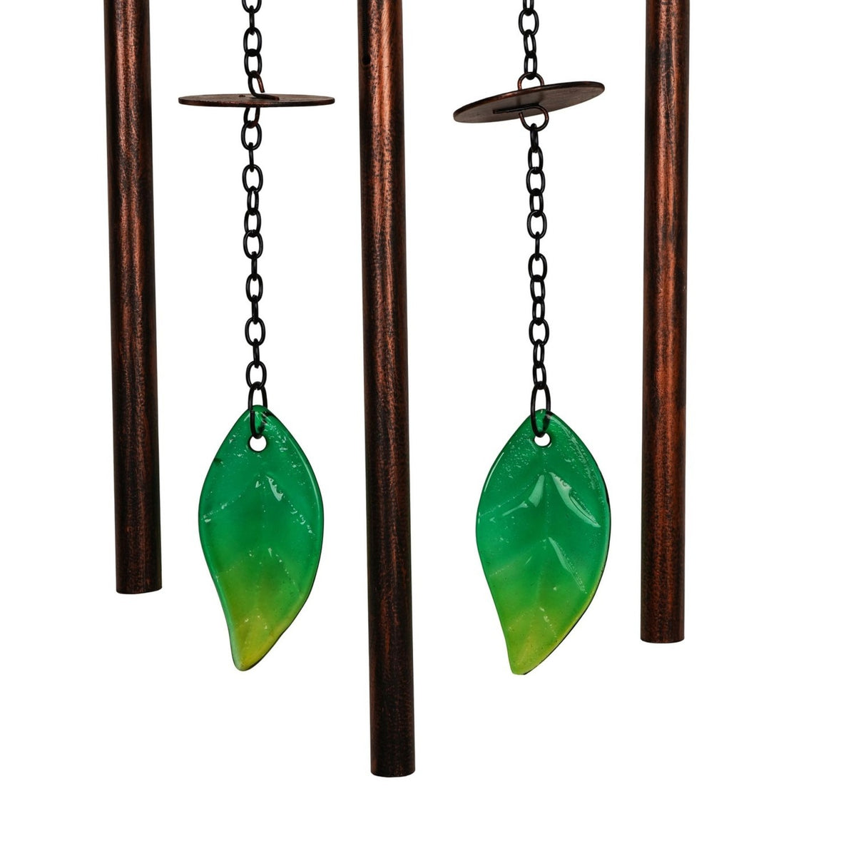 Robin on Branch Iron Wind Chime with Leaf Pendants 72cm