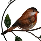 Robin on Branch Iron Wind Chime with Leaf Pendants 72cm