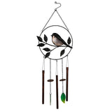 Robin on Branch Iron Wind Chime with Leaf Pendants 72cm