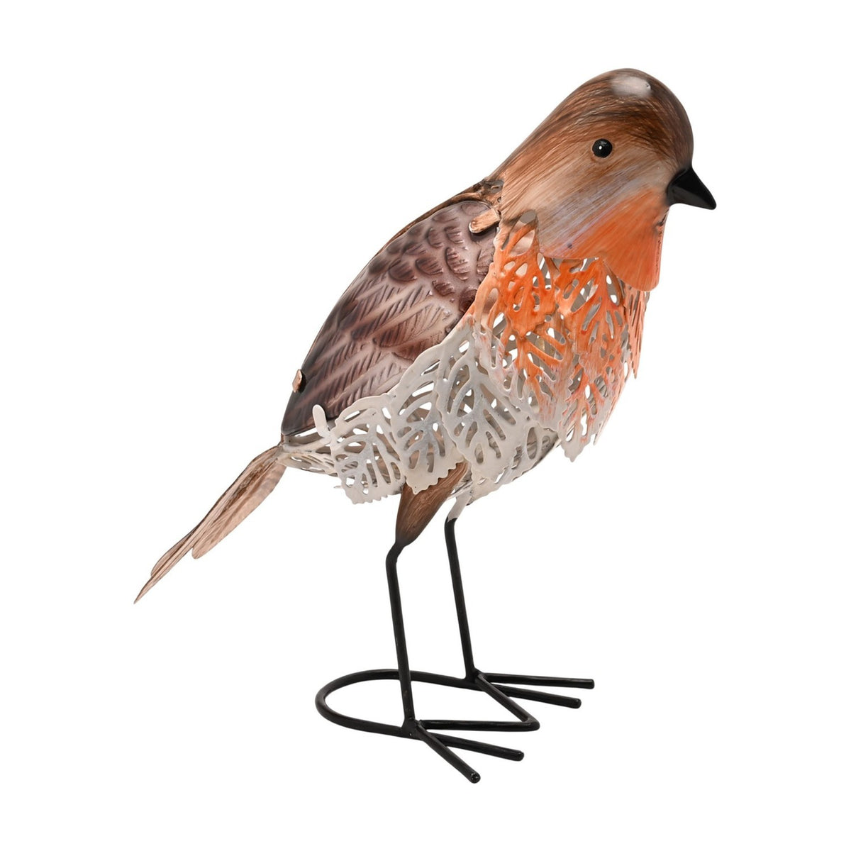 Robin Figurine Metal Garden Ornament 23.5cm - Brown & Orange