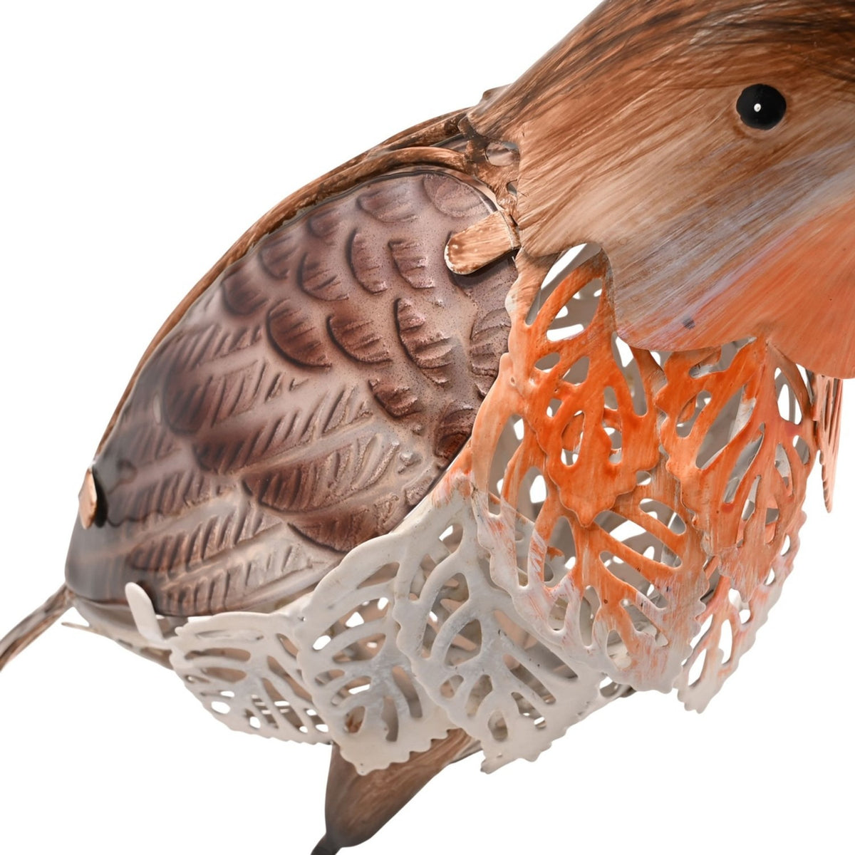 Robin Figurine Metal Garden Ornament 23.5cm - Brown & Orange
