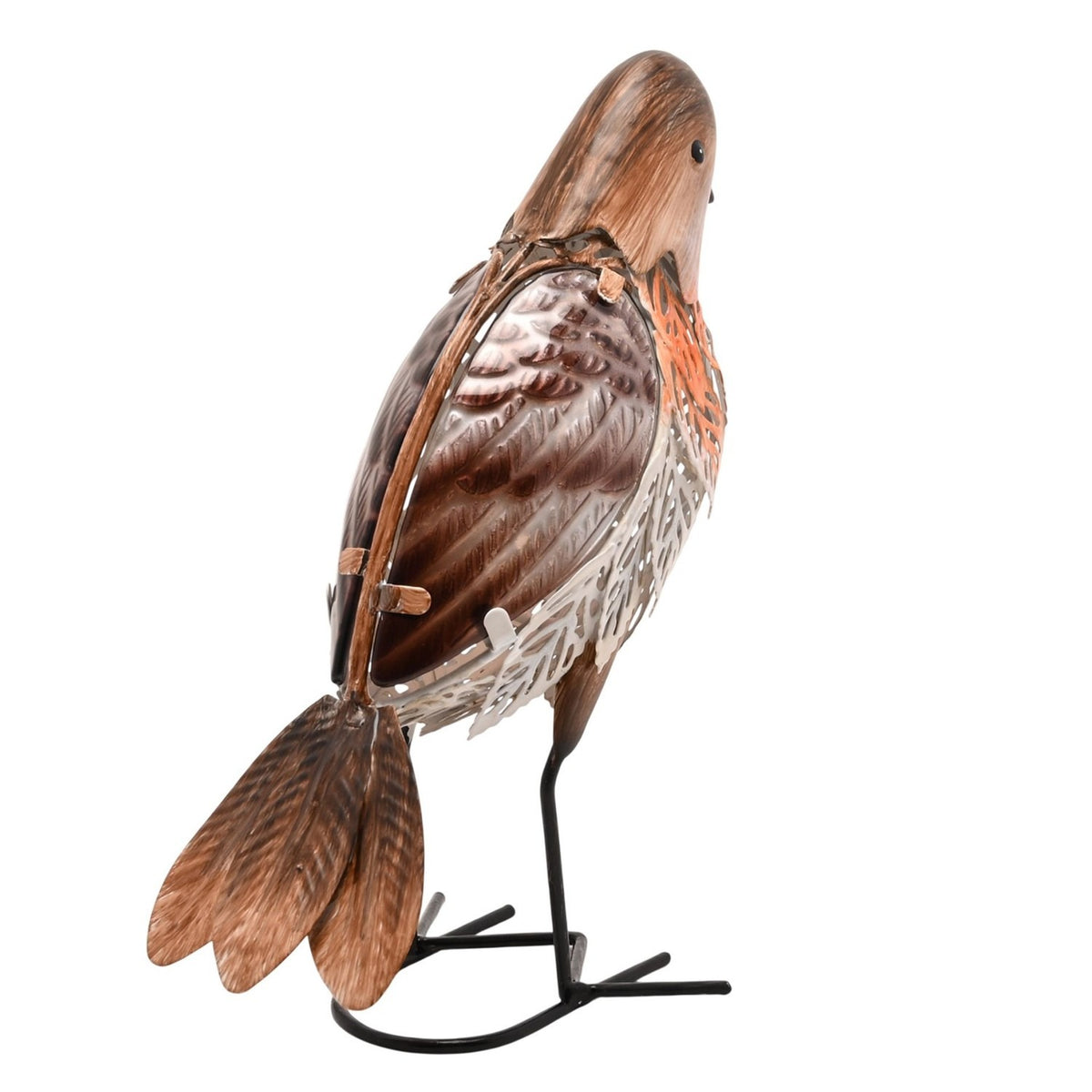 Robin Figurine Metal Garden Ornament 23.5cm - Brown & Orange
