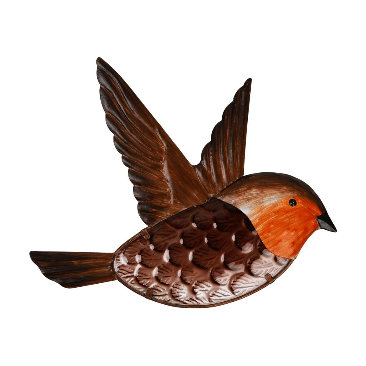 Flying Robin Embossed Metal Wall Art 30cm - Brown & Orange