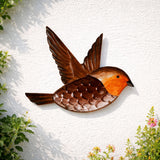 Flying Robin Embossed Metal Wall Art 30cm - Brown & Orange