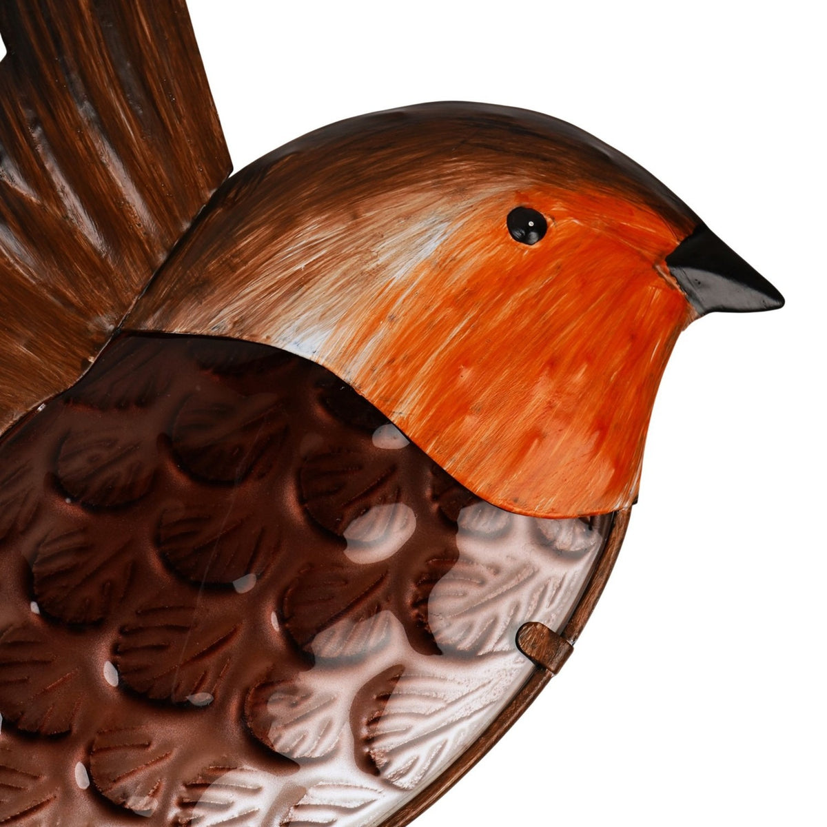 Flying Robin Embossed Metal Wall Art 30cm - Brown & Orange