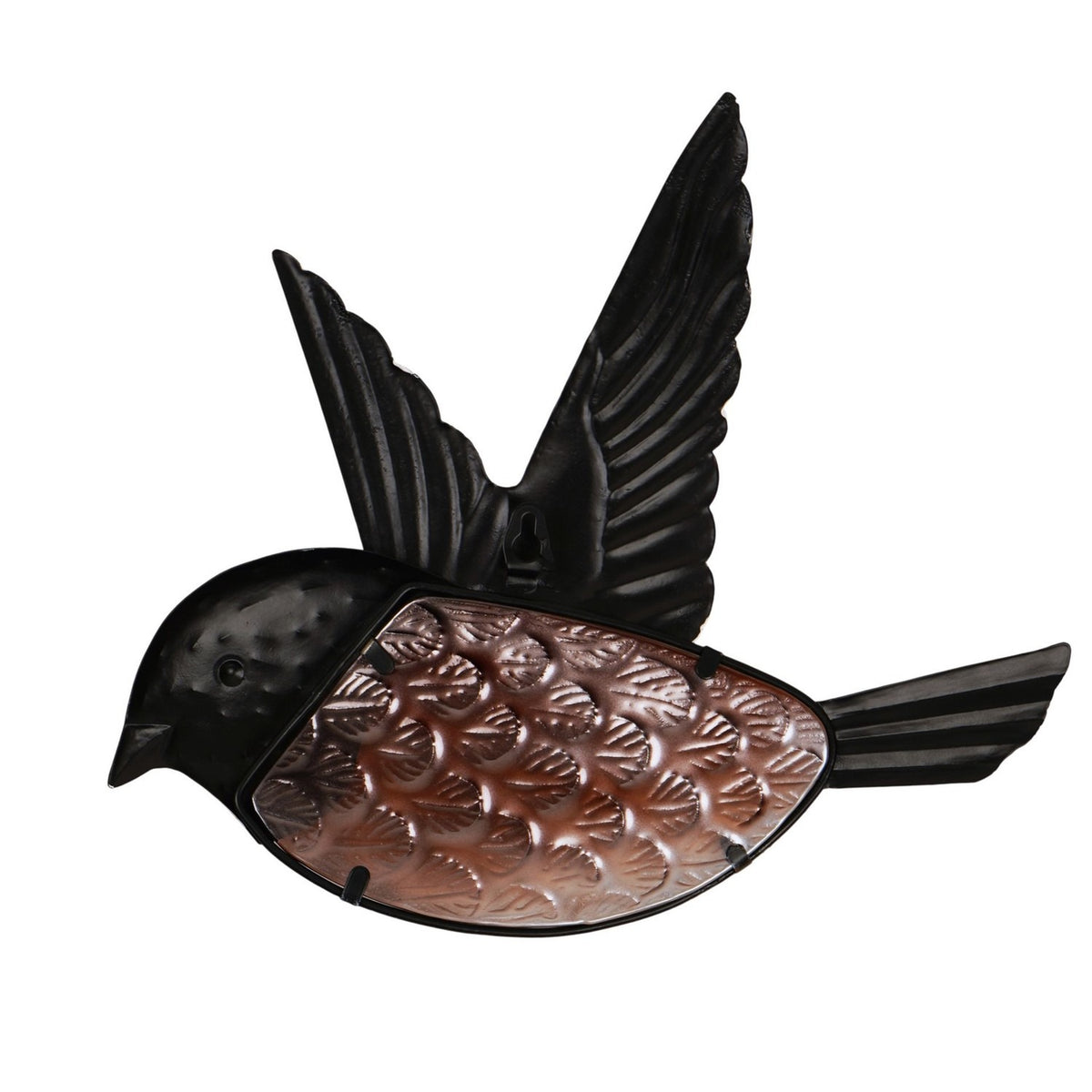 Flying Robin Embossed Metal Wall Art 30cm - Brown & Orange