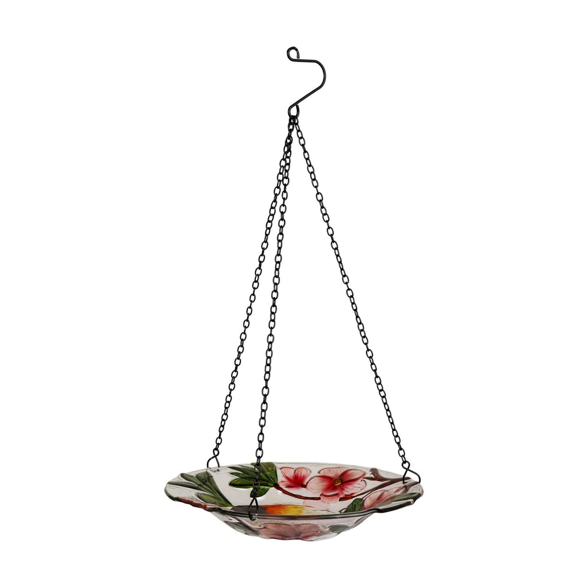 Robin and Flower Hanging Glass Bird Feeder with Chains 23cm