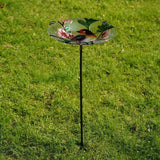 Robin and Pink Blossom Glass Bird Feeder with Stake 30.5cm
