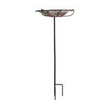 Robin and Pink Blossom Glass Bird Feeder with Stake 30.5cm