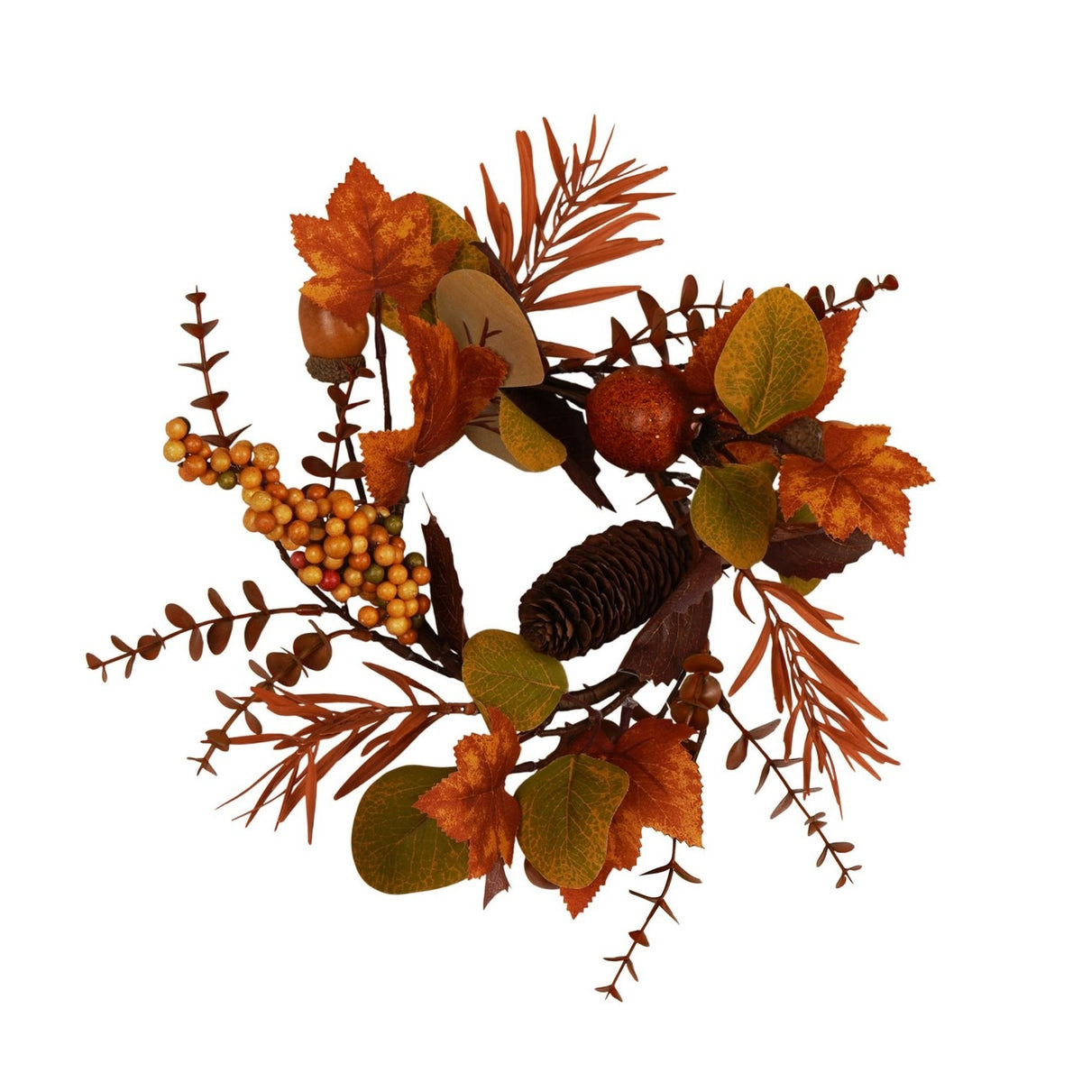 Autumn Maple Leaf and Pine Cone Iron Wreath - Orange & Brown
