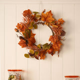 Autumn Maple Leaf and Pine Cone Iron Wreath - Orange & Brown