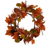 Autumn Maple Leaf and Pine Cone Iron Wreath - Orange & Brown