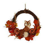 Fox, Pumpkin and Leaf Rattan Wreath 39cm - Orange & Brown