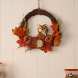 Fox, Pumpkin and Leaf Rattan Wreath 39cm - Orange & Brown