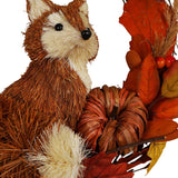 Fox, Pumpkin and Leaf Rattan Wreath 39cm - Orange & Brown