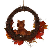 Fox, Pumpkin and Leaf Rattan Wreath 39cm - Orange & Brown